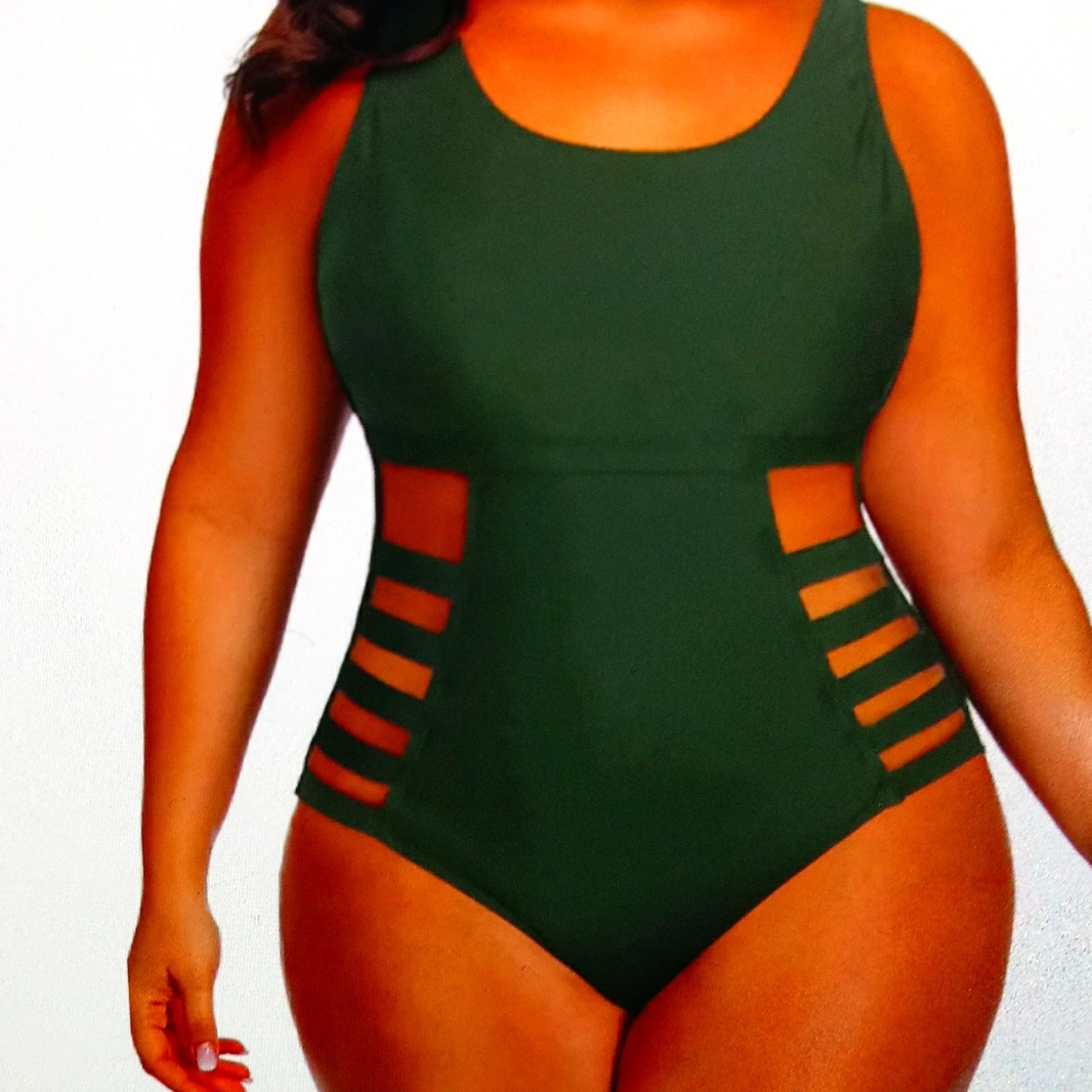 NWT PLUS SIZE TUMMY CONTROL SEXY CUT OUT HIGH WAISTED MONOKINI SWIMWEAR